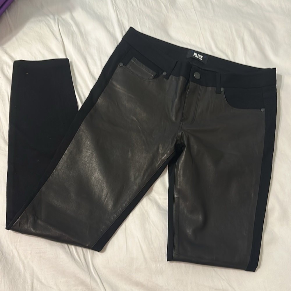 Paige Women's Black contrast leather jeans size 28
